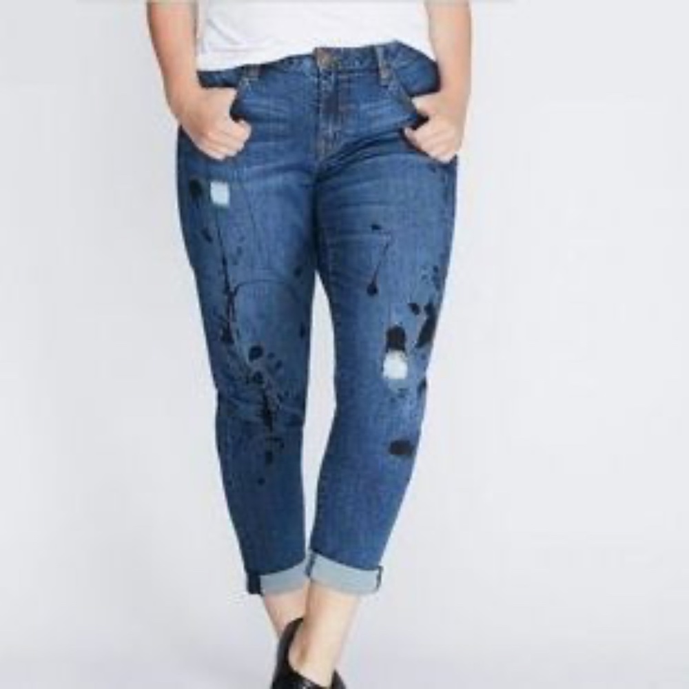 🎉3HP🎉 LANE BRYANT Low Rise Boyfriend Jeans Distressed Deconstructed Stretch 16